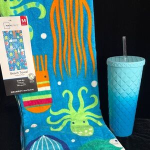 Mainstays Vibrant Sea Life Towel and Aqua Cup Set